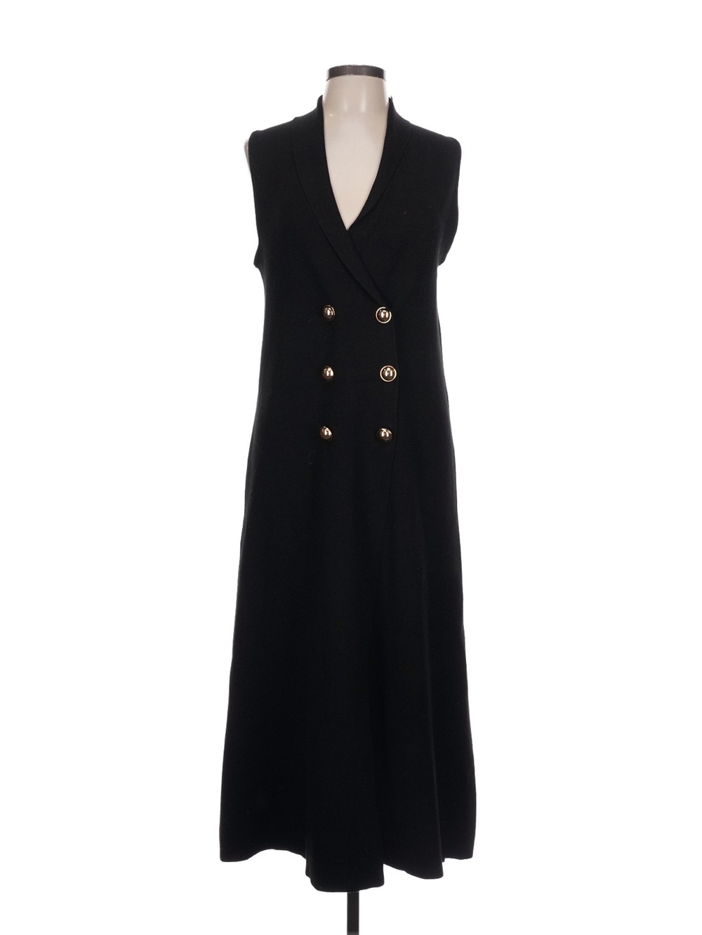 NWT Zara Knit Sleeveless Double-Breasted Black Midi Dress - Picture 4 of 7